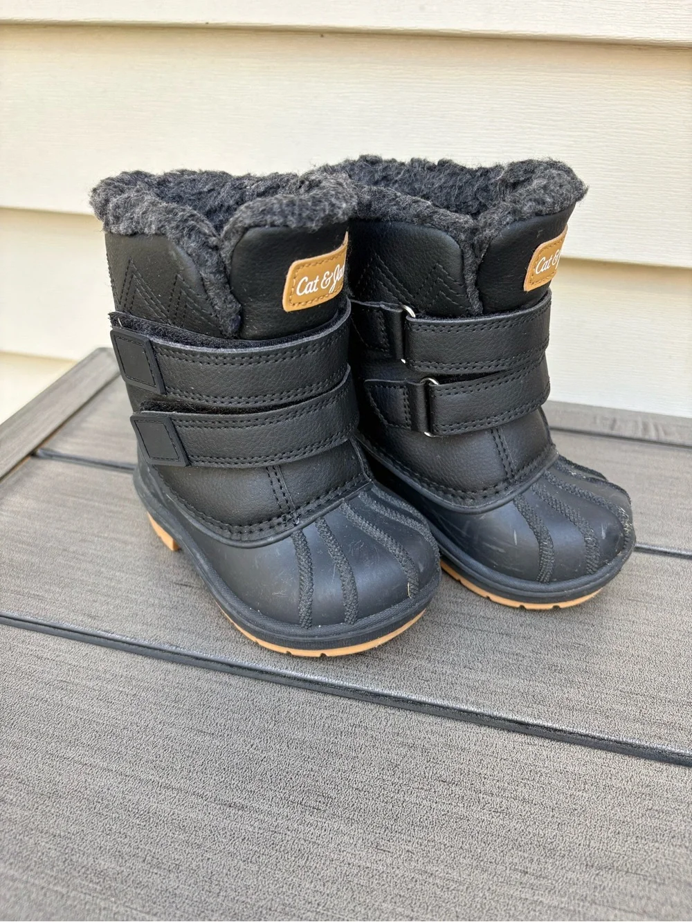 Cat & Jack Black Kids Waterproof Snow Boots with Gray Fleece Cuff